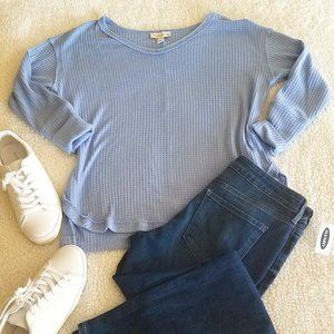 Vintage America Blue Long Sleeve Waffle Top L